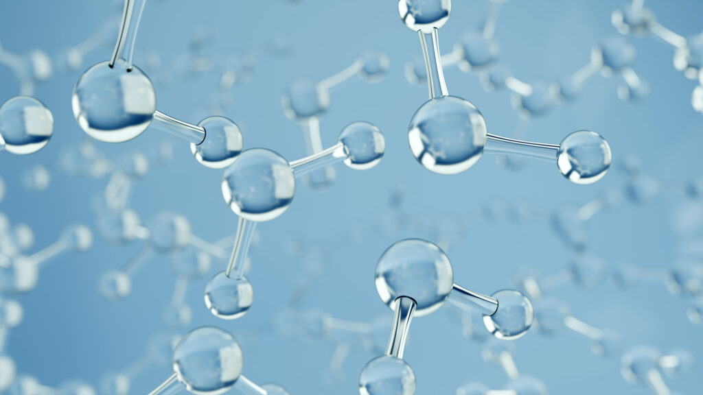 3D molecular structure with spheres and connecting bonds