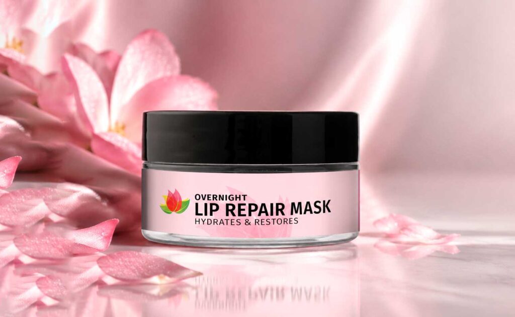 Jar of overnight lip repair mask with flowers