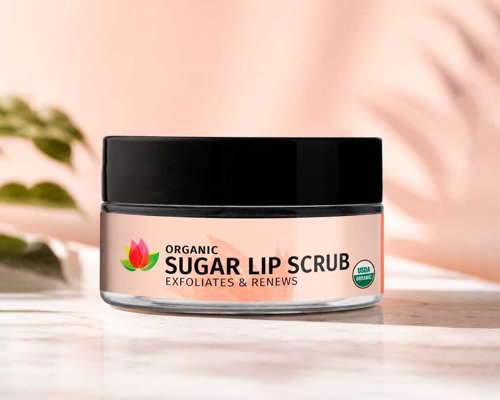 Organic sugar lip scrub in jar