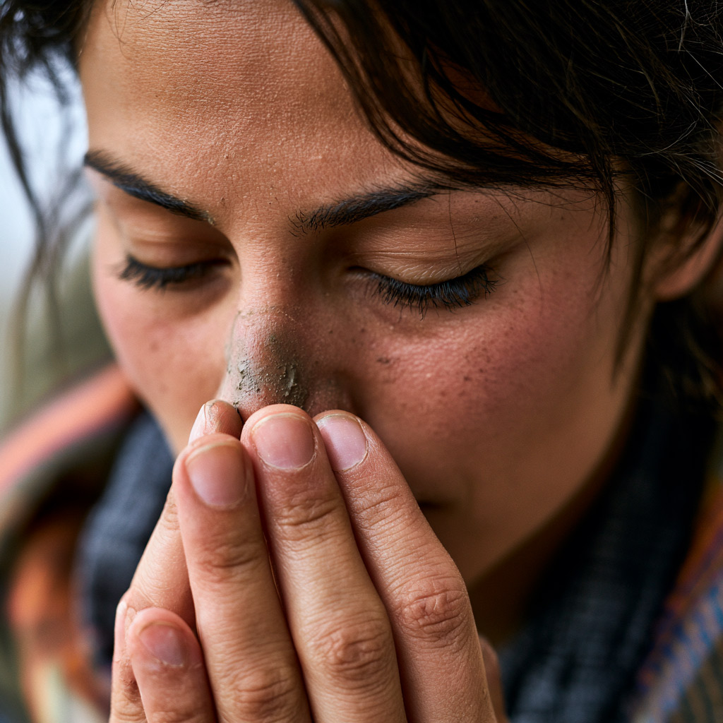 Close-up of person with dirt on nose