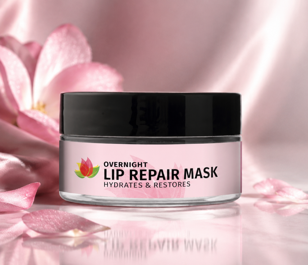Jar of overnight lip repair mask with petals