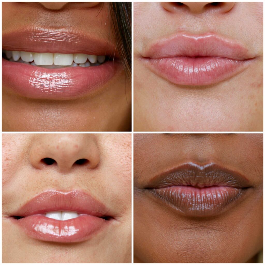 Close-up collage of diverse lips and noses