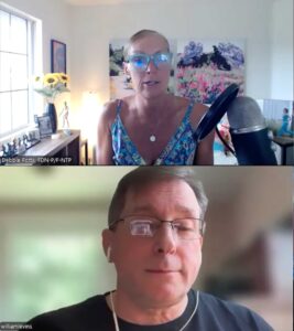 Two people speaking on split-screen video call
