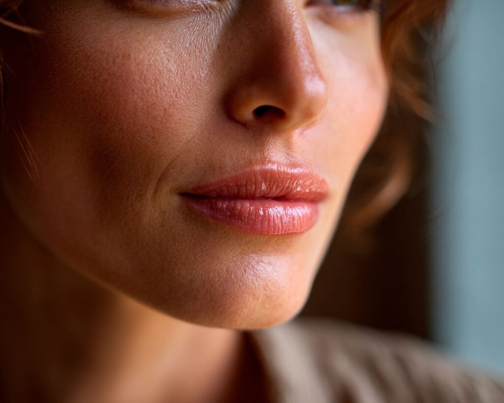 Close-up of woman's lips and lower face