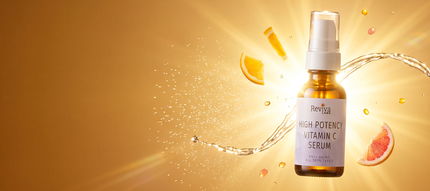 Vitamin C serum bottle with citrus splash