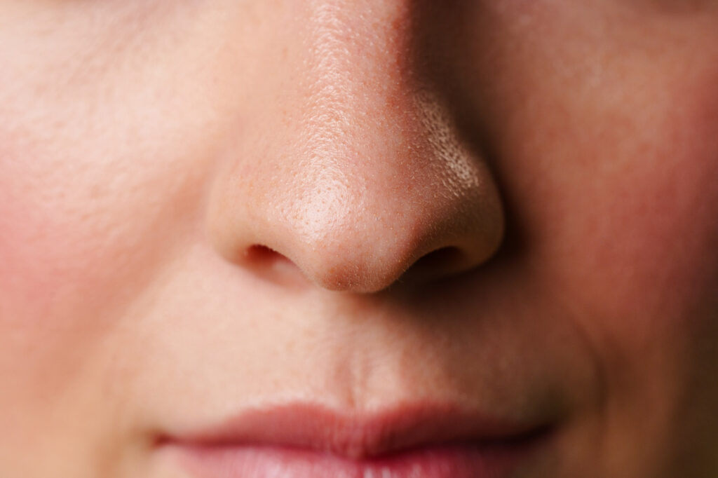 Close-up of a person’s nose and lips
