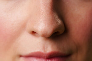Close-up of a person’s nose and lips