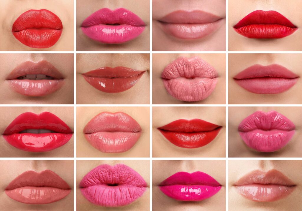 Grid of lips with various lipstick shades