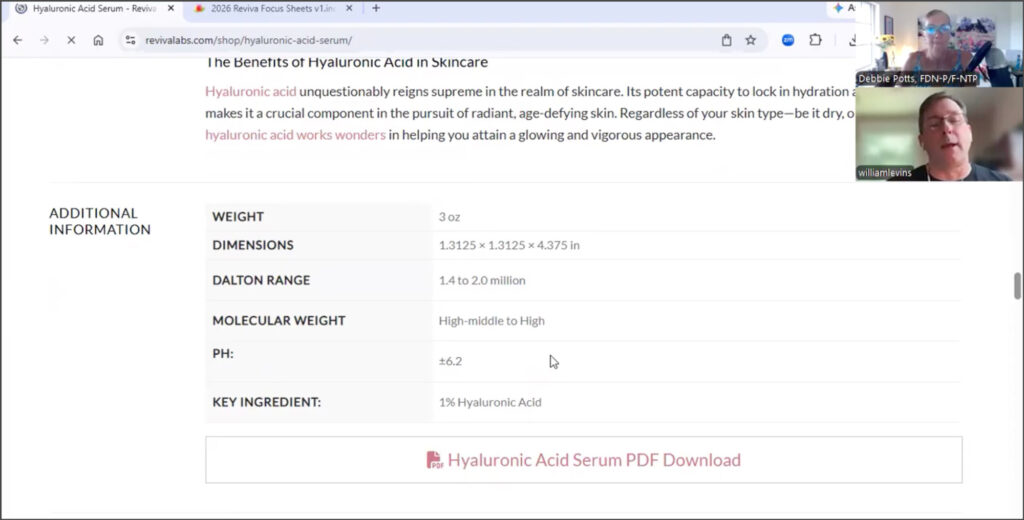 Hyaluronic acid serum product details webpage