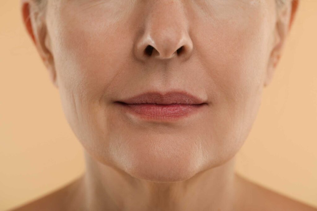 Close-up of woman’s lips and lower face