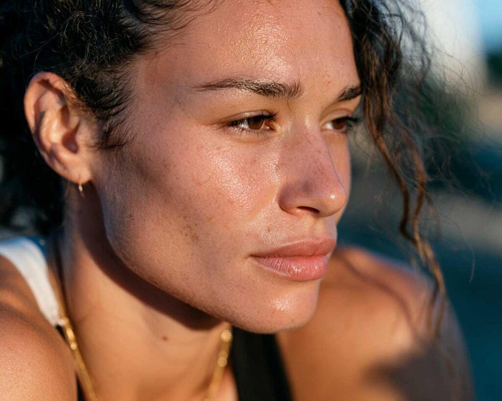 Close-up of woman in golden sunset light
