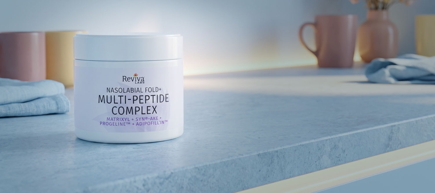 Reviva Labs Multi-Peptide Complex cream jar on counter