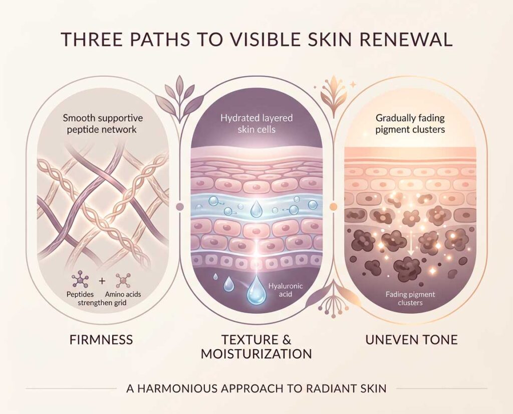 Infographic showing three paths to visible skin renewal