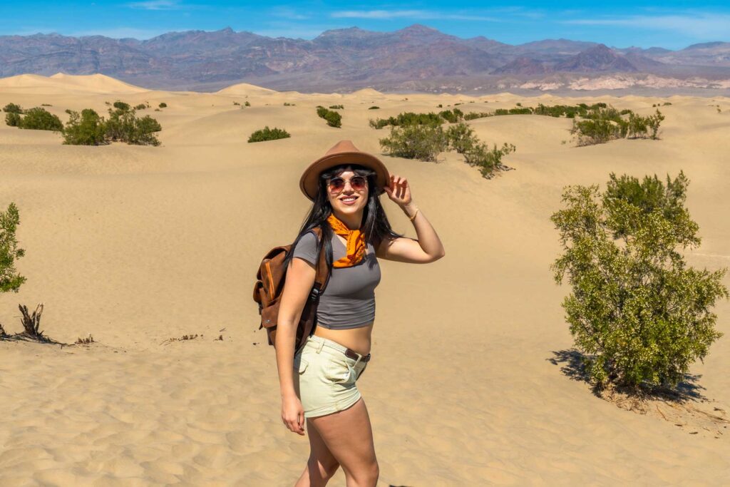 woman exploring mesquite flat sand dunes in death 2026 06 18 16 54 10 utc