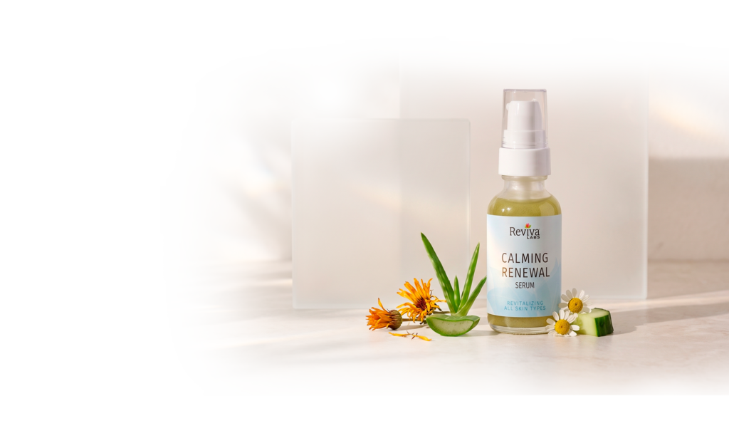 Reviva Labs Calming Renewal Serum with aloe and flowers