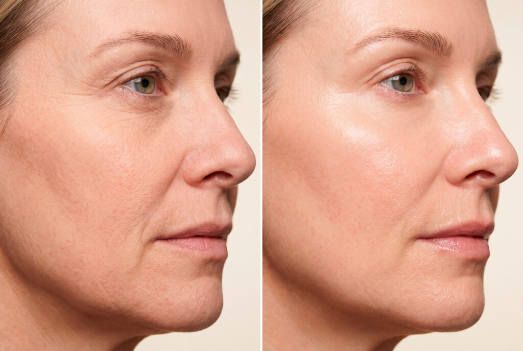 Before and after facial skin rejuvenation comparison