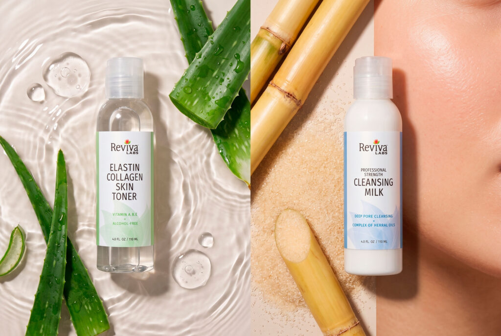 Reviva Labs toner and cleansing milk with botanicals