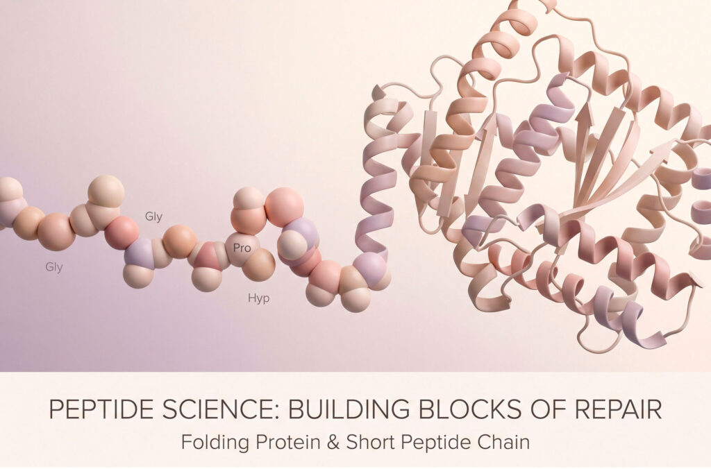 Protein folding beside labeled short peptide chain