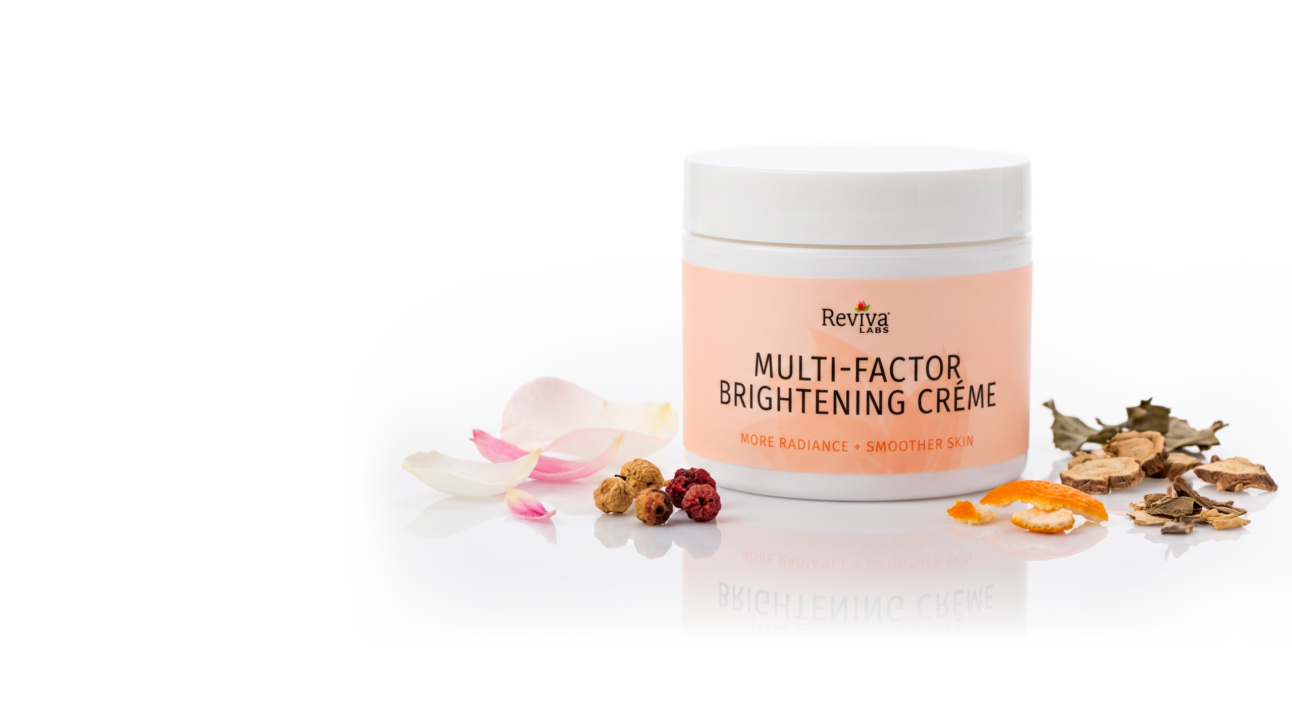 Reviva Labs Multi-Factor Brightening Crème jar with botanical ingredients