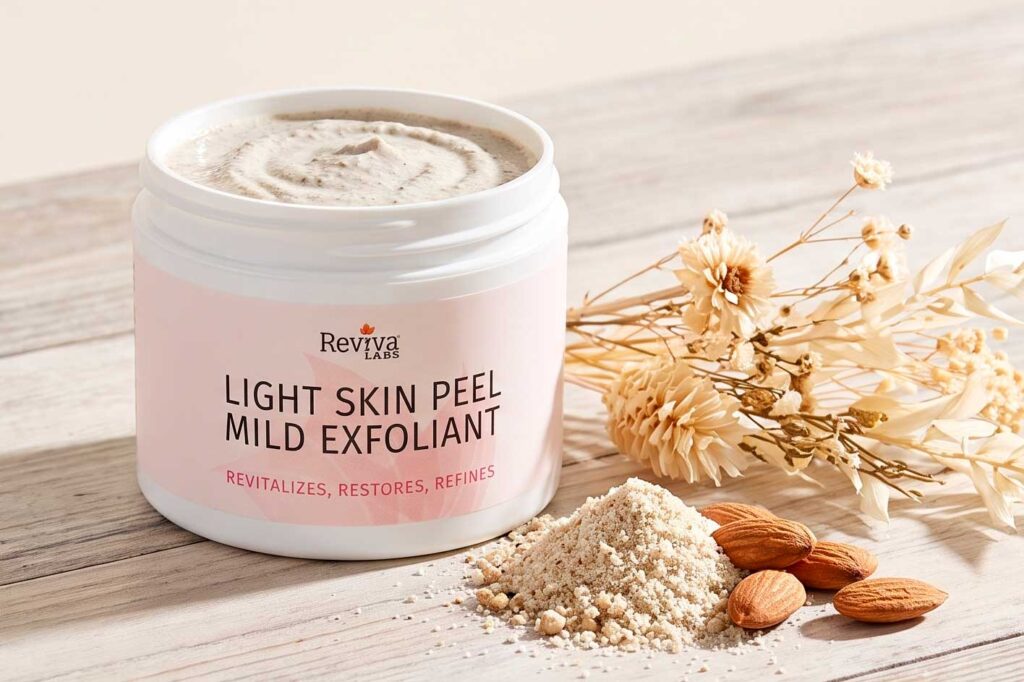 Reviva Labs Light Skin Peel exfoliant jar with almonds