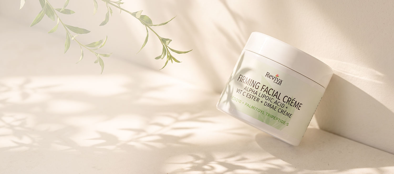 Reviva Labs firming facial cream jar in sunlight