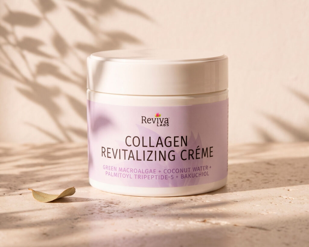 Reviva Labs Collagen Revitalizing Crème jar on marble surface